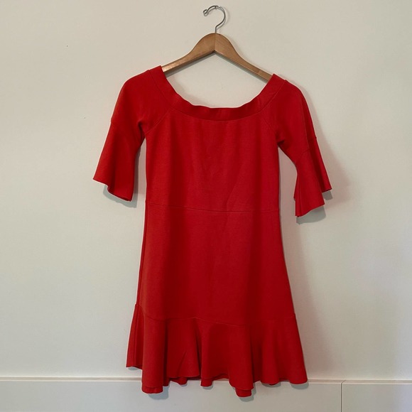 Free People Red Off The Shoulder Ruffle Peplum Mini Dress - Picture 2 of 6
